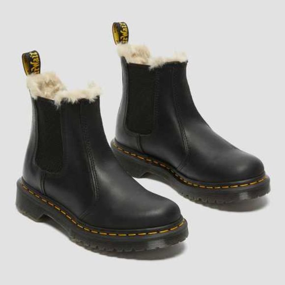 Dr. Martens Shoes - Dr. Martens Chelsea Boots 2976 Black Burnished Wyoming 10 Faux Fur Lined